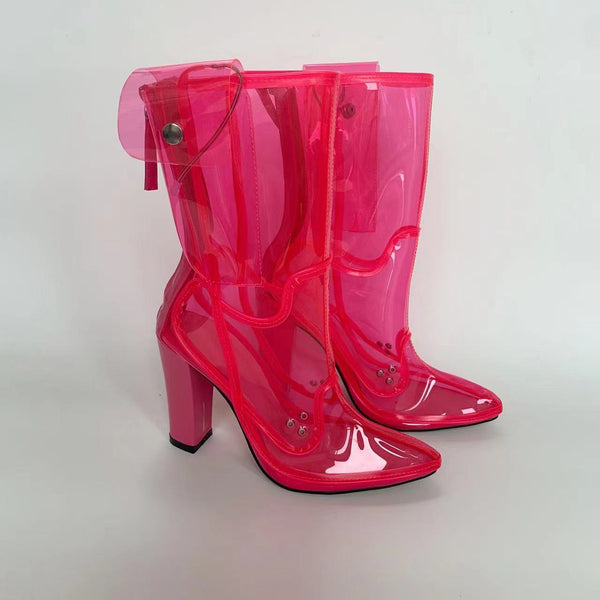 Women's Fashion PC Flashing Light Transparent Boots